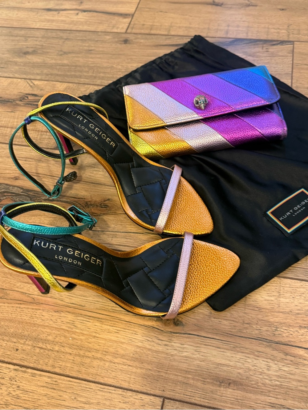 Kurt Geiger Multicolor Metallic Strappy Sandal & Clutch Set